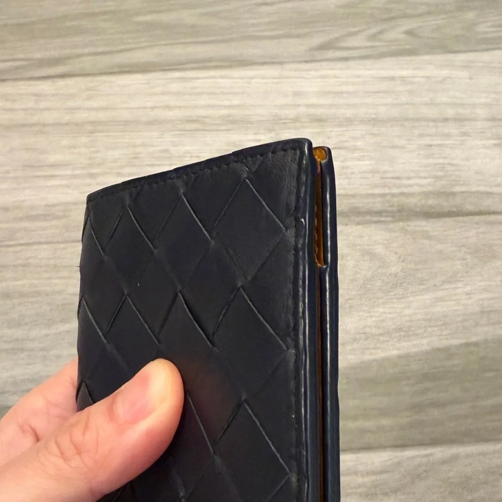 Bottega Veneta Navy Blue Abyss Intrecciato Calfskin Leather Flap Wallet